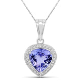 3.10 Carat Genuine Tanzanite and White Diamond 14K White Gold Pendant