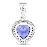 3.10 Carat Genuine Tanzanite and White Diamond 14K White Gold Pendant