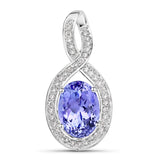3.90 ct. Genuine Tanzanite and White Diamond 14K White Gold Pendant