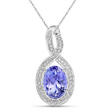 3.90 ct. Genuine Tanzanite and White Diamond 14K White Gold Pendant