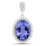 3.52 Carat Genuine Tanzanite and White Diamond 14K White Gold Pendant