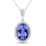 3.52 Carat Genuine Tanzanite and White Diamond 14K White Gold Pendant