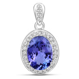 3.83 Carat Genuine Tanzanite and White Diamond 14K White Gold Pendant