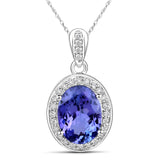 3.83 Carat Genuine Tanzanite and White Diamond 14K White Gold Pendant