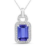 4.12 Carat Genuine Tanzanite and White Diamond 14K White Gold Pendant