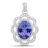 4.31 Carat Genuine Tanzanite and White Diamond 14K White Gold Pendant