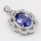 4.31 Carat Genuine Tanzanite and White Diamond 14K White Gold Pendant