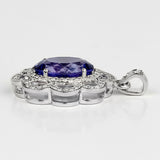 4.31 Carat Genuine Tanzanite and White Diamond 14K White Gold Pendant