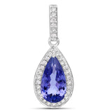 3.48 Carat Genuine Tanzanite and White Diamond 14K White Gold Pendant