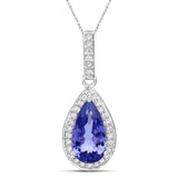 3.48 Carat Genuine Tanzanite and White Diamond 14K White Gold Pendant
