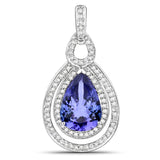 4.36 Carat Genuine Tanzanite and White Diamond 14K White Gold Pendant