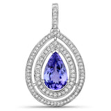 4.40 Carat Genuine Tanzanite and White Diamond 14K White Gold Pendant