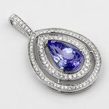 4.40 Carat Genuine Tanzanite and White Diamond 14K White Gold Pendant