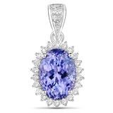 3.42 Carat Genuine Tanzanite and White Diamond 14K White Gold Pendant