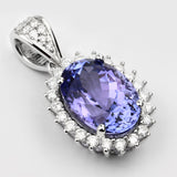 3.42 Carat Genuine Tanzanite and White Diamond 14K White Gold Pendant