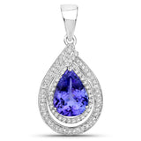 3.85 Carat Genuine Tanzanite and White Diamond 14K White Gold Pendant