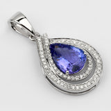3.85 Carat Genuine Tanzanite and White Diamond 14K White Gold Pendant