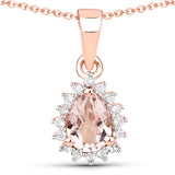 1.34 Carat Genuine Morganite and White Topaz .925 Sterling Silver Pendant