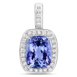 3.22 Carat Genuine Tanzanite and White Diamond 14K White Gold Pendant