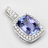 3.22 Carat Genuine Tanzanite and White Diamond 14K White Gold Pendant