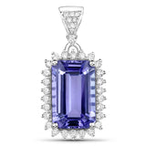 3.98 Carat Genuine Tanzanite and White Diamond 14K White Gold Pendant