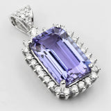 3.98 Carat Genuine Tanzanite and White Diamond 14K White Gold Pendant