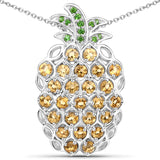1.77 Carat Genuine Citrine and Chrome Diopside .925 Sterling Silver Pendant