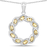 1.73 Carat Genuine Citrine and White Topaz .925 Sterling Silver Pendant