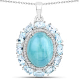 14.35 Carat Genuine Aquamarine and White Diamond .925 Sterling Silver Pendant