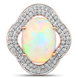 3.73 Carat Genuine Ethiopian Opal and White Diamond 14K Rose Gold Pendant