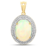 6.72 Carat Genuine Ethiopian Opal and White Diamond 14K Yellow Gold Pendant