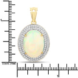 6.72 Carat Genuine Ethiopian Opal and White Diamond 14K Yellow Gold Pendant