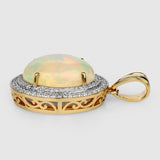 6.72 Carat Genuine Ethiopian Opal and White Diamond 14K Yellow Gold Pendant