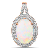 8.15 Carat Genuine Ethiopian Opal and White Diamond 14K Rose Gold Pendant