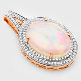 8.15 Carat Genuine Ethiopian Opal and White Diamond 14K Rose Gold Pendant