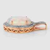 8.15 Carat Genuine Ethiopian Opal and White Diamond 14K Rose Gold Pendant