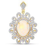 7.36 Carat Genuine Ethiopian Opal and White Diamond 14K Yellow Gold Pendant