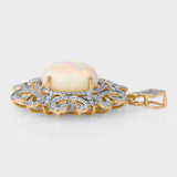7.36 Carat Genuine Ethiopian Opal and White Diamond 14K Yellow Gold Pendant