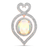 5.69 Carat Genuine Ethiopian Opal and White Diamond 14K Rose Gold Pendant