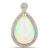 8.26 Carat Genuine Ethiopian Opal and White Diamond 14K Yellow Gold Pendant