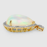 8.26 Carat Genuine Ethiopian Opal and White Diamond 14K Yellow Gold Pendant