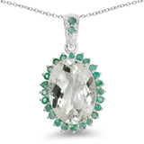 5.74 Carat Genuine Green Amethyst and Emerald .925 Sterling Silver Pendant