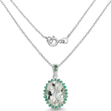 5.74 Carat Genuine Green Amethyst and Emerald .925 Sterling Silver Pendant
