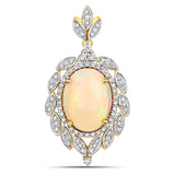 6.79 Carat Genuine Ethiopian Opal and White Diamond 14K Yellow Gold Pendant