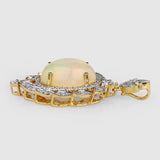 6.79 Carat Genuine Ethiopian Opal and White Diamond 14K Yellow Gold Pendant
