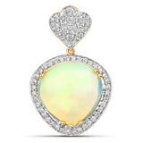 9.19 Carat Genuine Ethiopian Opal and White Diamond 14K Yellow Gold Pendant