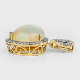 9.19 Carat Genuine Ethiopian Opal and White Diamond 14K Yellow Gold Pendant