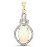 5.10 Carat Genuine Ethiopian Opal and White Diamond 14K Yellow Gold Pendant