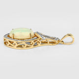 5.10 Carat Genuine Ethiopian Opal and White Diamond 14K Yellow Gold Pendant