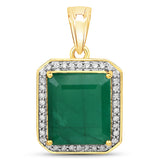 8.38 Carat Genuine Brazilian Emerald and White Diamond 14K Yellow Gold Pendant